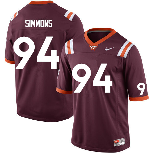 Men #94 Nigel Simmons Virginia Tech Hokies College Football Jerseys Sale-Maroon